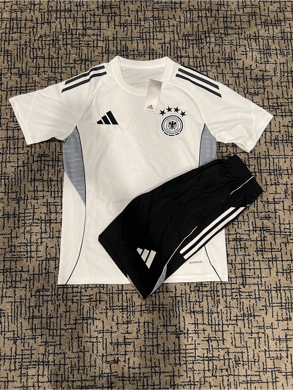 adidas White and Black Men's Soccer Jersey & Shorts Set